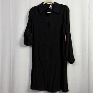 Live 4 Truth Sheer Elegant Black Button Up Roll Tab Sleeve Maternity Top